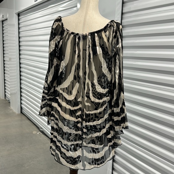 Hale Bob Accordion Pleats Tunic Boho Trapeze Dress Flare Sleeves Animal Print - Picture 5 of 14